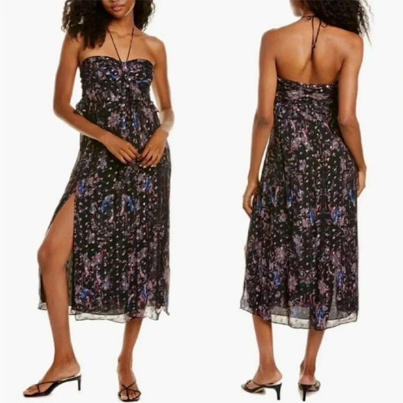 IRO Somov Metallic Paisley Jacquard Dress | Black Halter Maxi Midi Size 36 (S/4) - Picture 1 of 17